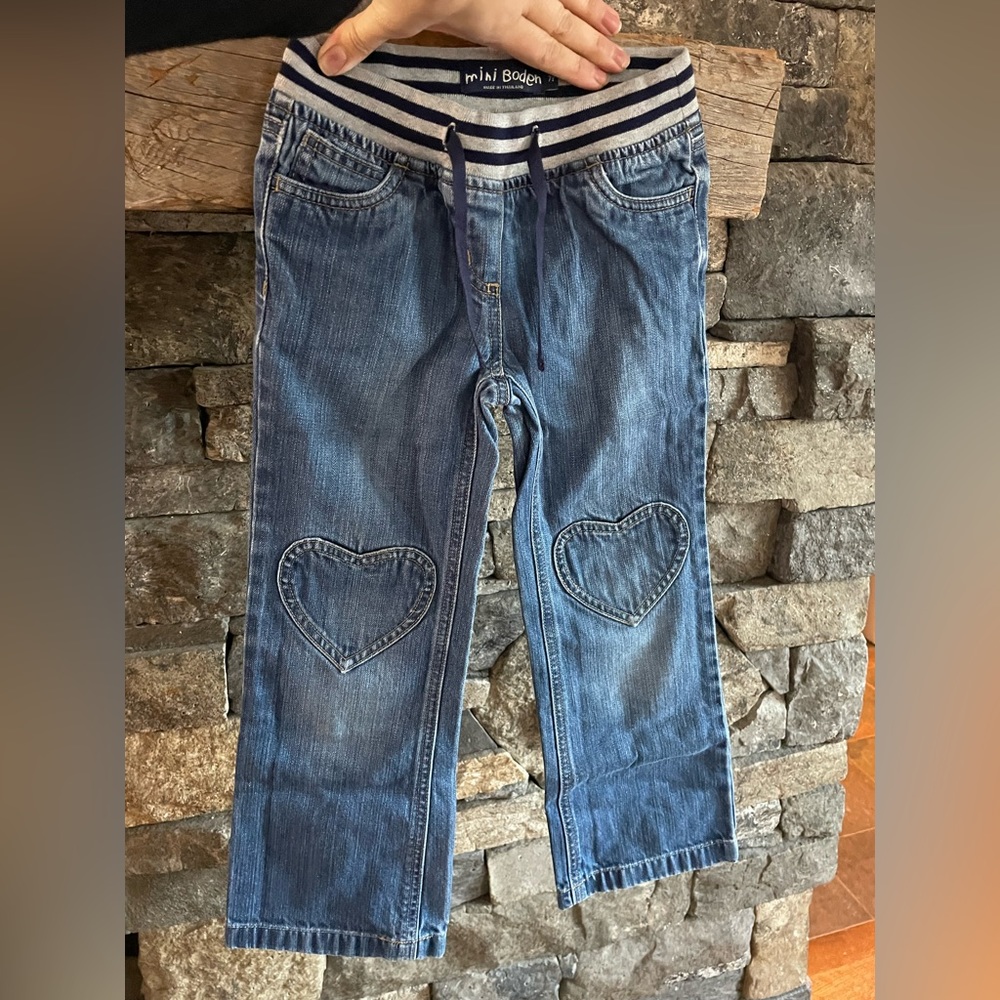 Mini Boden Drawstring Denim Flare Jean Heart pants